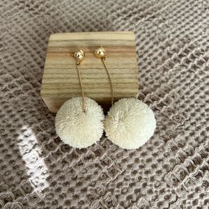 Elegant Cream Pom Pom Earrings
